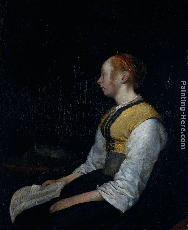 Girl in Peasant Costume. Probably Gesina, the Painter's Half-Sister painting - Gerard ter Borch Girl in Peasant Costume. Probably Gesina, the Painter's Half-Sister art painting